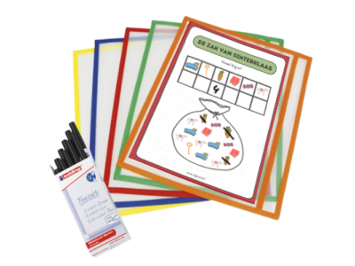 Schrijf- en wis insteekhoezen A4, incl. whiteboard set van 10 stuks en Sint werkbladen