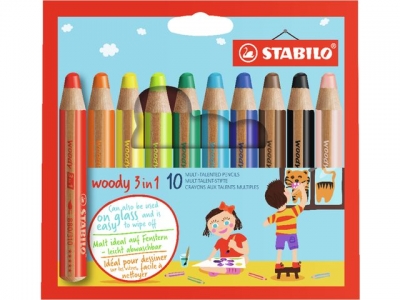 Stabilo Woody 3 in 1, multitalent kleurpotlood, set van 10 kleuren